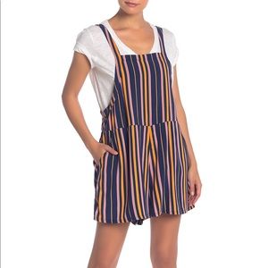 Washed short overalls navy indigo vertical stripe